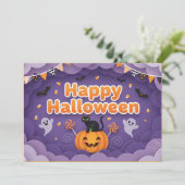 Niedlich Ghost & Pumpkin Halloween Einladung (Stehend Vorderseite)