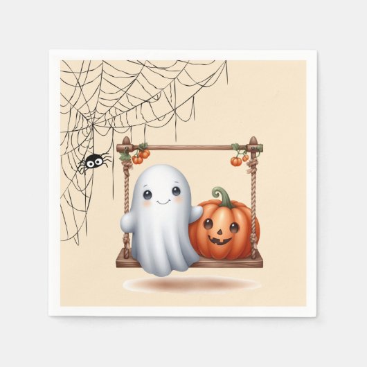 Niedlich Ghost Pumpkin Halloween Serviette (Vorderseite)