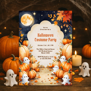 Niedlich Ghost & Pumpkin Kids Halloween Kostüm Par Einladung