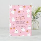 Niedlich Ghost & Pumpkin Pink Halloween Geburtstag Einladung (Stehend Vorderseite)