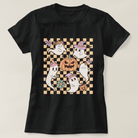 Niedlich Ghost Pumpkin Retro Halloween T-Shirt (Design vorne)