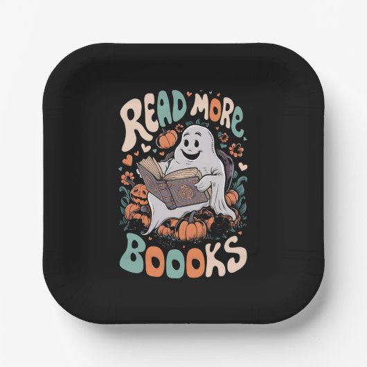 Niedlich Ghost Read More Books Lehrerin Halloween Pappteller (Vorderseite)