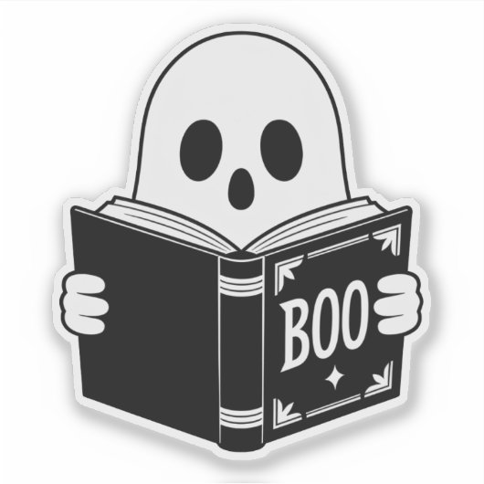 Niedlich Ghost Reading "Boo" - Funny Spooky Book C Aufkleber (Vorderseite)