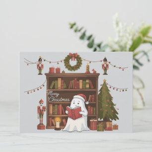 Niedlich Ghost Reading Book Christmas Reading Feiertagskarte