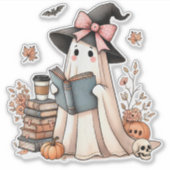 Niedlich Ghost Reading Book Lovers Halloween Ghost Aufkleber (Vorderseite)