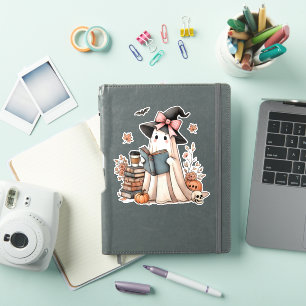 Niedlich Ghost Reading Book Lovers Halloween Ghost Aufkleber