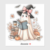 Niedlich Ghost Reading Book Lovers Halloween Ghost Aufkleber (Blatt)