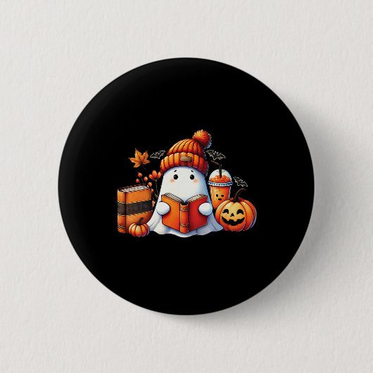 Niedlich Ghost Reading Book Lovers Halloween Ghost Button (Vorderseite)