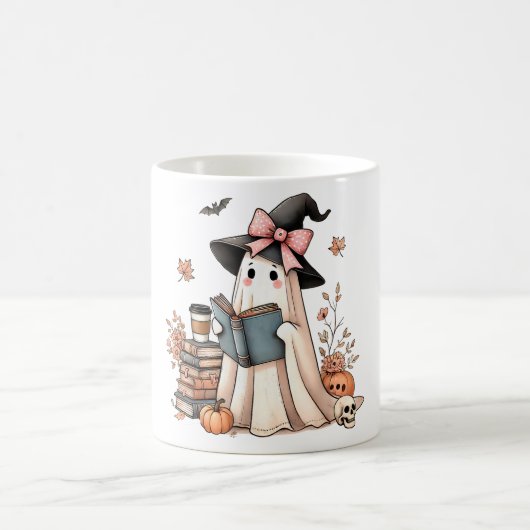 Niedlich Ghost Reading Book Lovers Halloween Ghost Kaffeetasse (Mittel)