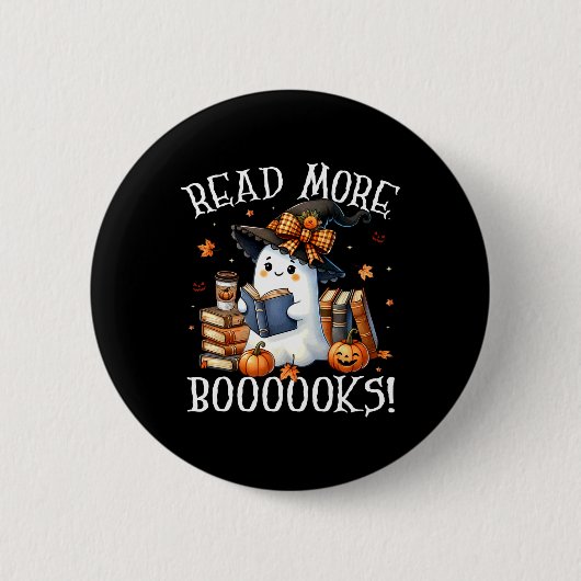 Niedlich Ghost Reading Book Lovers Halloween Lesen Button (Vorderseite)
