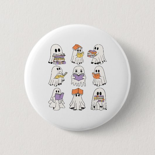 Niedlich Ghost Reading Books Funny Halloween Books Button (Vorderseite)