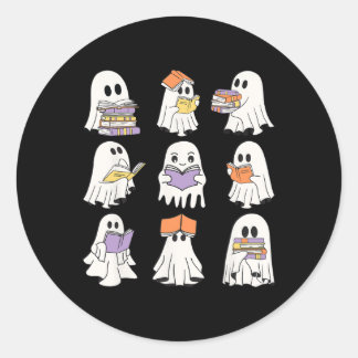Niedlich Ghost Reading Books Funny Halloween Books Runder Aufkleber
