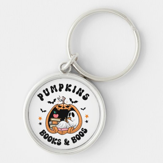 Niedlich Ghost Reading Pumpkins Bücher und Books Schlüsselanhänger (Vorne)