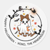 Niedlich Ghost Round Sticker - Halloween Bow & Bat (Vorderseite)