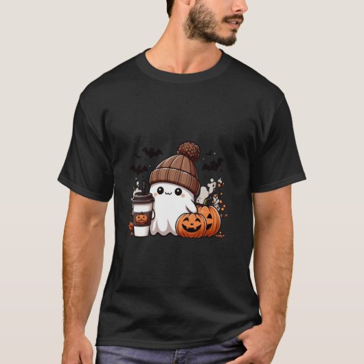 Niedlich Ghost Shirt Fall Pumpkin Tshirt Kaffee Lo (Vorderseite)
