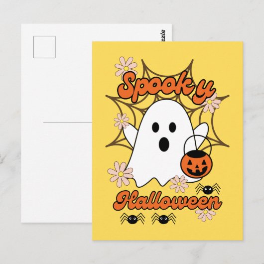 Niedlich Ghost Spider Web Spooky Halloween Postkarte (Vorne/Hinten)