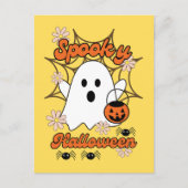 Niedlich Ghost Spider Web Spooky Halloween Postkarte (Vorderseite)