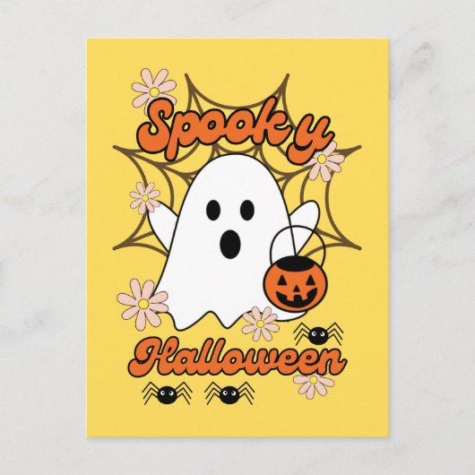 Niedlich Ghost Spider Web Spooky Halloween Postkarte (Vorderseite)