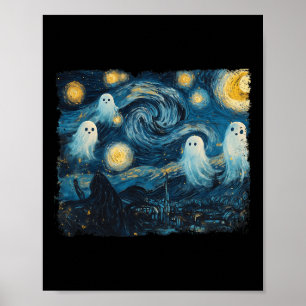 Niedlich Ghost Starry Night Halloween Spooky Retro Poster
