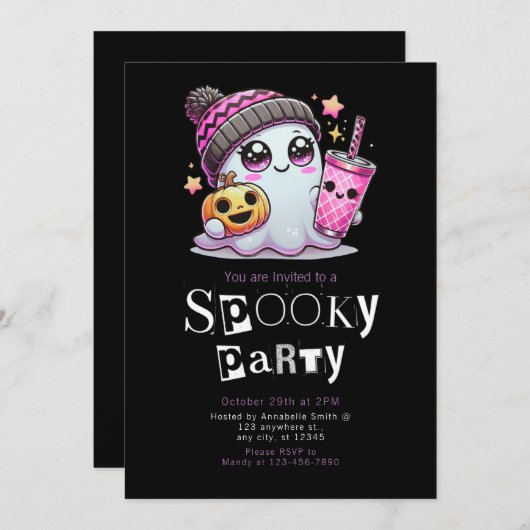 Niedlich Ghost Stars Modernes Minimalistisches Hal Einladung (Vorne/Hinten)