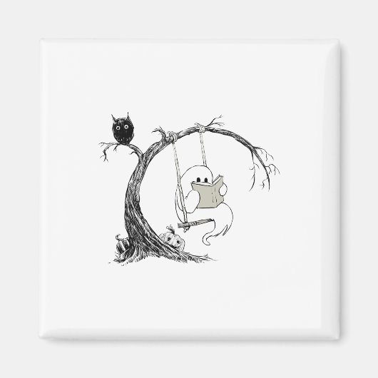 Niedlich Ghost SwingReading Book Halloween Ghost C Magnet (Vorne)