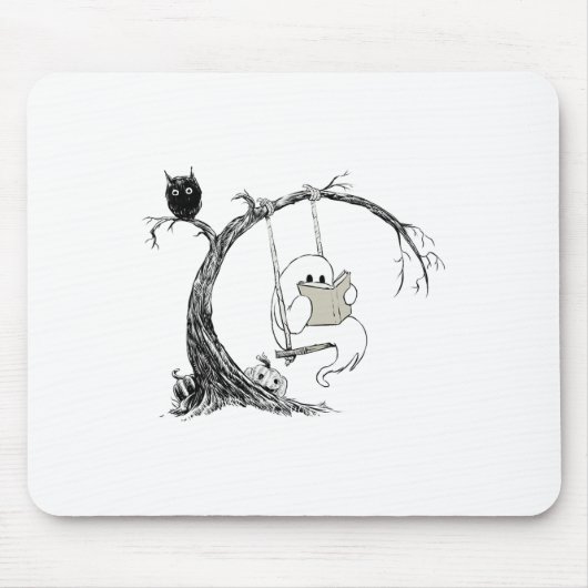 Niedlich Ghost SwingReading Book Halloween Ghost C Mousepad (Vorne)