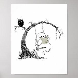 Niedlich Ghost SwingReading Book Halloween Ghost C Poster