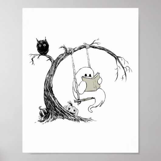 Niedlich Ghost SwingReading Book Halloween Ghost C Poster (Vorne)