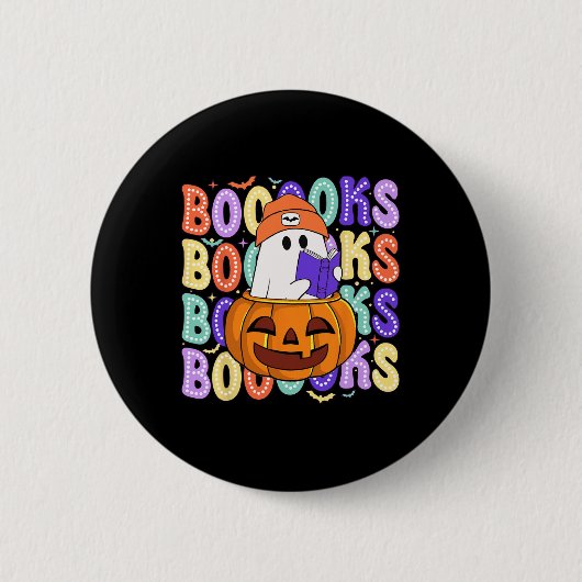 Niedlich Ghost Teacher Halloween Librarian lesen M Button (Vorderseite)