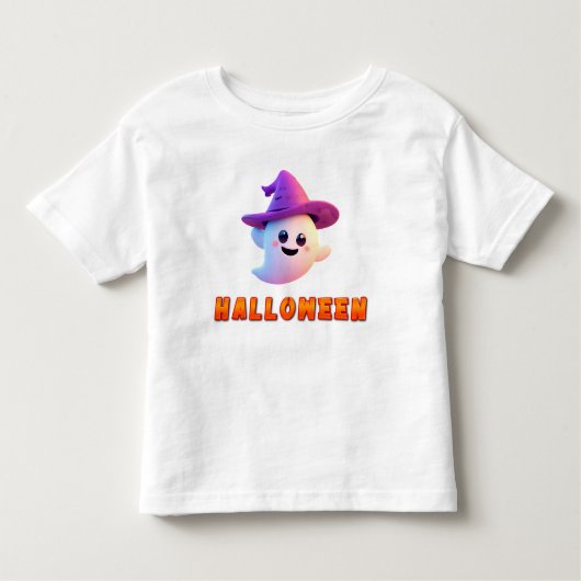Niedlich Ghost Tragen Lila Hexenhut Kleinkind T-shirt (Vorderseite)