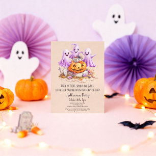 Niedlich Ghost Trick oder Treat Pumpkin-Halloween- Einladung