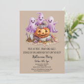Niedlich Ghost Trick oder Treat Pumpkin-Halloween- Einladung (Stehend Vorderseite)