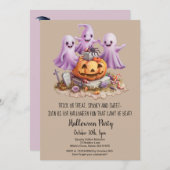 Niedlich Ghost Trick oder Treat Pumpkin-Halloween- Einladung (Vorne/Hinten)
