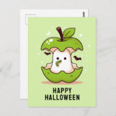 Niedlich Ghost und Apple Green Halloween Postkarte (Vorne/Hinten)