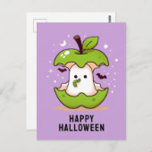Niedlich Ghost und Apple Lila Halloween-Postkarte Postkarte (Vorne/Hinten)
