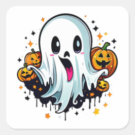 Niedlich Ghost und glückliche Pumpkins Quadratischer Aufkleber