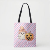 Niedlich Ghost und Jack-O' Lantern Happy Halloween Tasche (Vorderseite)
