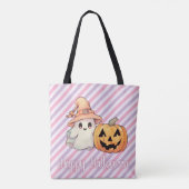 Niedlich Ghost und Jack-O' Lantern Happy Halloween Tasche (Rückseite)