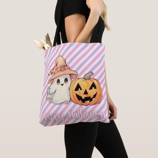 Niedlich Ghost und Jack-O' Lantern Happy Halloween Tasche (Von Nahem)