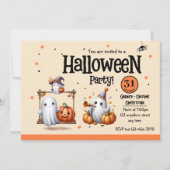 Niedlich Ghost und Pumpkin Halloween Einladung (Vorderseite)