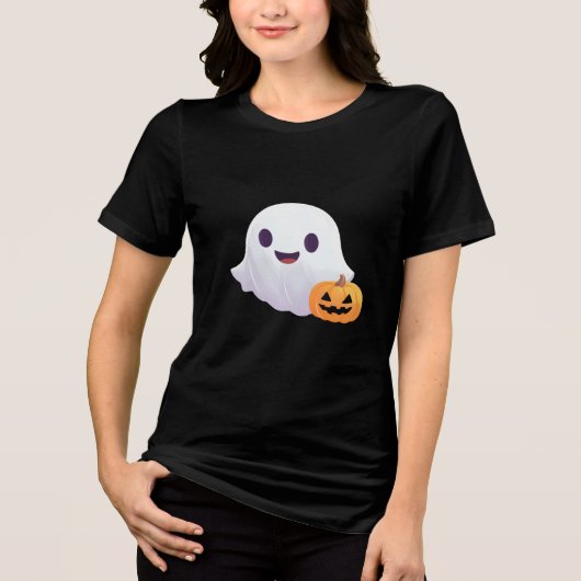 Niedlich Ghost und Pumpkin Halloween Tri-Blend Shirt (Vorderseite)
