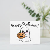 Niedlich Ghost und Pumpkin Happy Halloween Postkarte (Stehend Vorderseite)