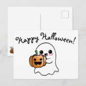 Niedlich Ghost und Pumpkin Happy Halloween Postkarte (Vorne/Hinten)
