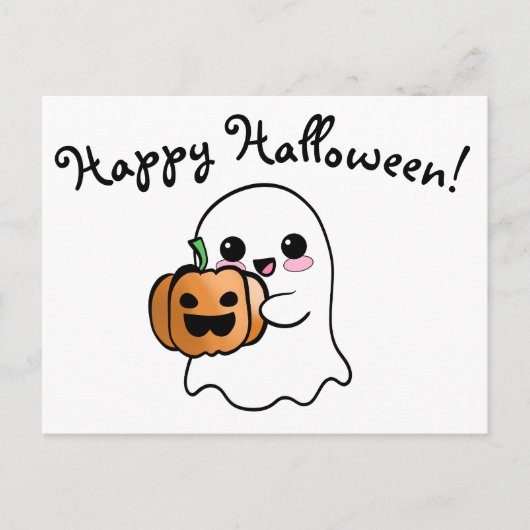 Niedlich Ghost und Pumpkin Happy Halloween Postkarte (Vorderseite)