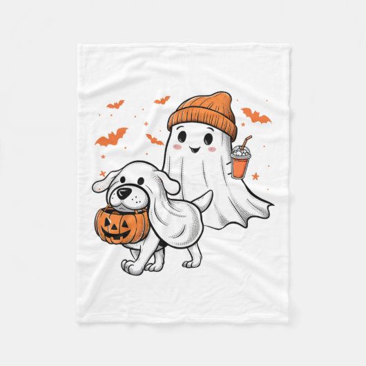 Niedlich Ghost Walking Dog Coquette Bow Halloween Fleecedecke (Vorderseite)