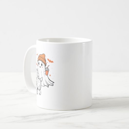 Niedlich Ghost Walking Dog Coquette Bow Halloween  Kaffeetasse (Vorderseite Links)