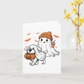 Niedlich Ghost Walking Dog Coquette Bow Halloween  Karte (Gelbe Blume)