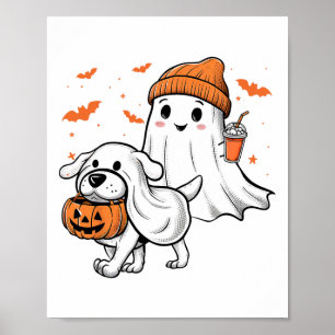 Niedlich Ghost Walking Dog Coquette Bow Halloween  Poster