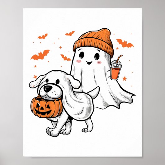 Niedlich Ghost Walking Dog Coquette Bow Halloween Poster (Vorne)