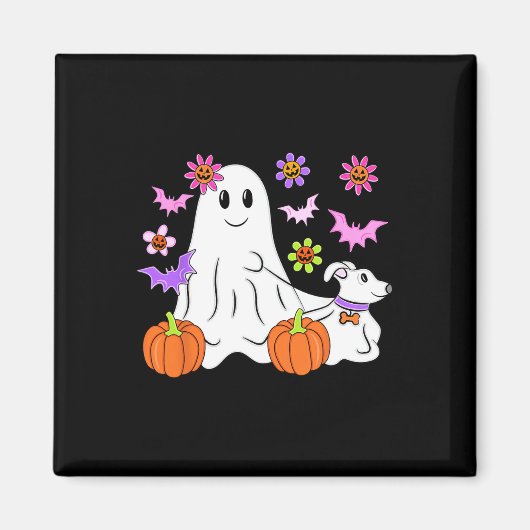 Niedlich Ghost Walking Dog Floral Pumpkin Pet Love Magnet (Vorne)